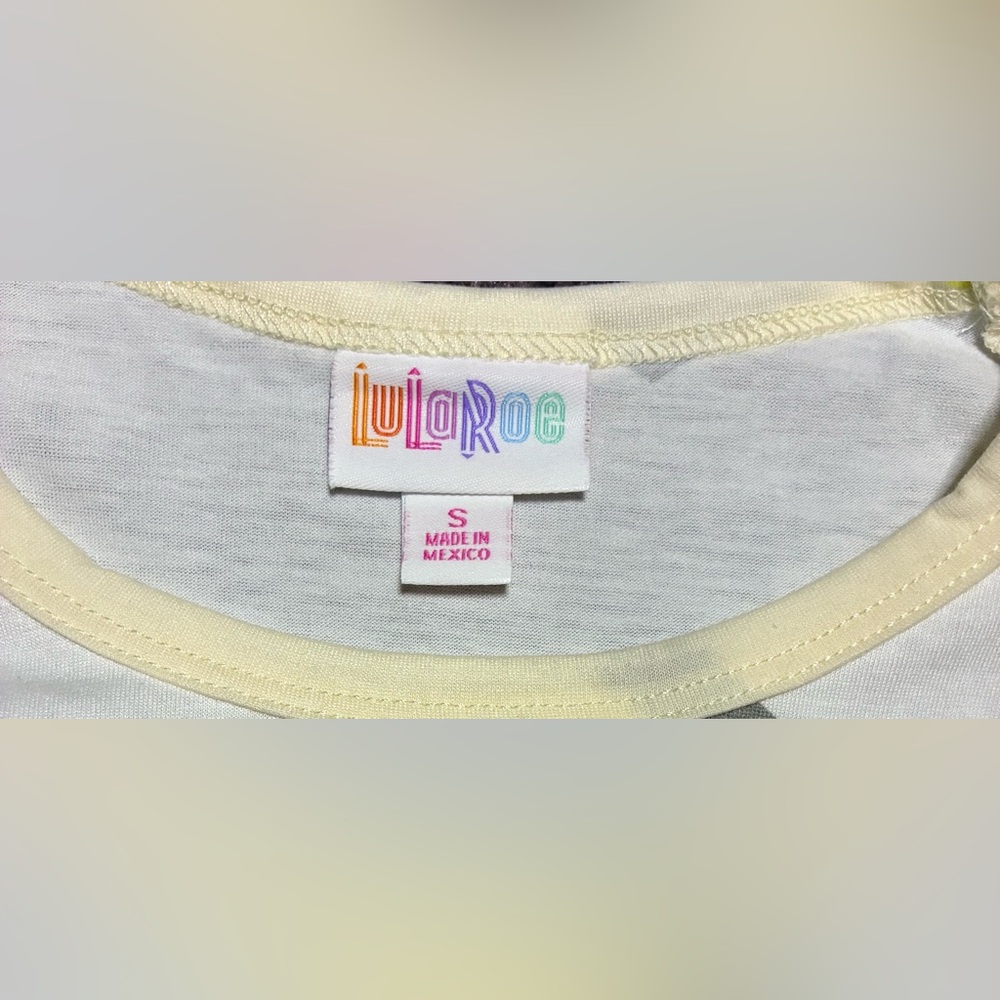 LuLaRoe Long Sleeve Tee with Pink, Gray, and Yellow Stripes - Picture 2 of 4